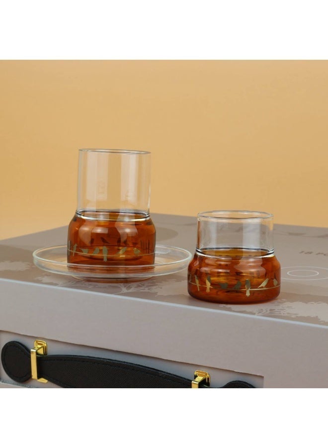 Raz طقم أكواب أفيارا للشاي والقهوة - أكواب زجاجية مزدوجة الجدار بنقشة طائر أنيقة - علبة هدايا فاخرة - Image 2